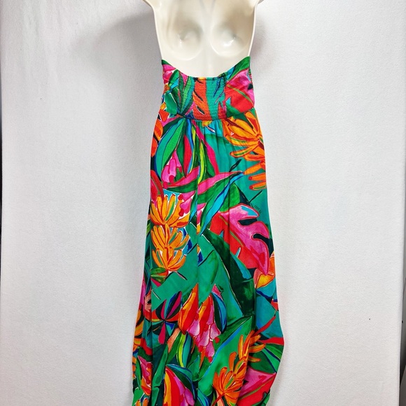 Farm Rio x Anthropologie Cover-Up Maxi Dress Size Small Tropical Halter - Picture 7 of 9
